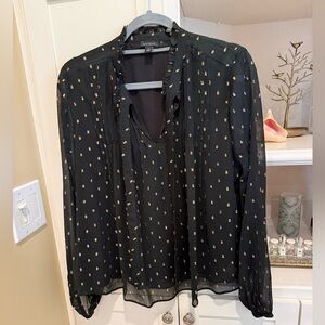 Ann Taylor Black Blouse with Gold Accents